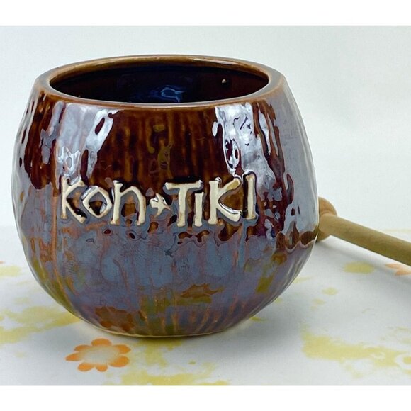 Vintage 60s honey jar, Kon Tiki pottery with wooden spoon, no lid - Picture 4 of 9